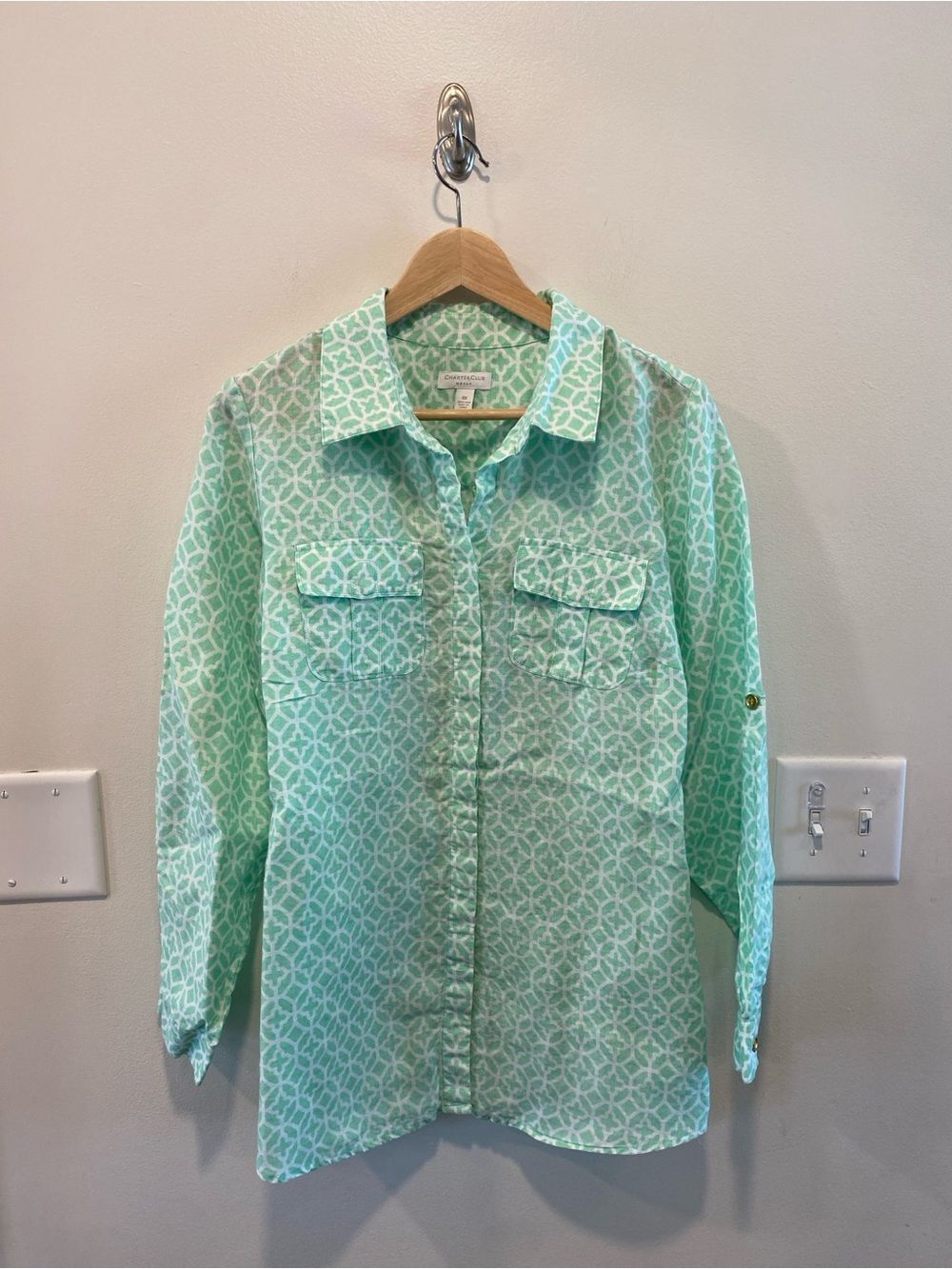 Charter Club Women’s 100% linen shirt size 1X classic preppy coastal lightweight